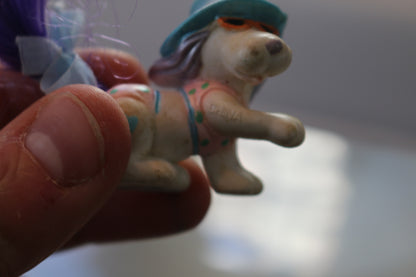 Vintage TARA TOY Petites Dog figure cute animal with hat and long tail