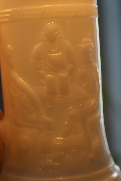 Vintage Beer Stein Mug Tavern Scene White Milk Glass Federal Barware
