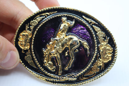 Vintage Golden Bucking Bronco Cowboy Belt Buckle Great American Buckle