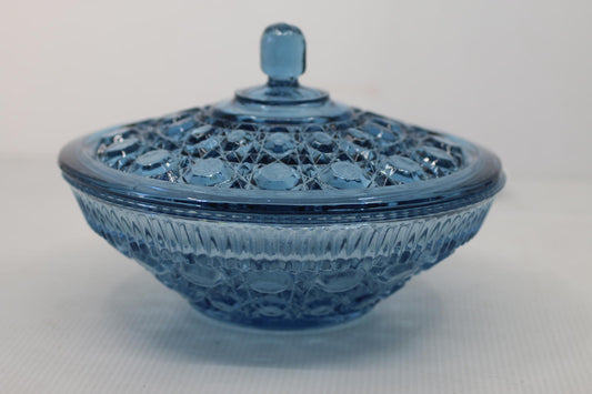 Vintage Indiana Glass Large Regal Blue Windsor Lidded Candy Dish box