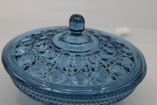 Vintage Indiana Glass Large Regal Blue Windsor Lidded Candy Dish box