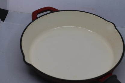 Vintage Tramontina 12” Cast Iron Skillet – Red Enamel Made in Brazil Heavy Duty