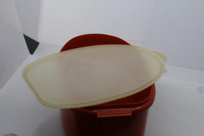 VTG TUPPERWARE 3-Pc Red Ham Roast Keeper w/ Removable Insert 488-4 506-5 487-1