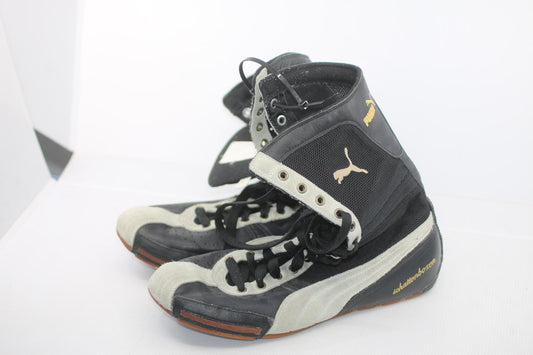 PUMA High Top Boxing Shoes Black White Gold Sole Size 10.5