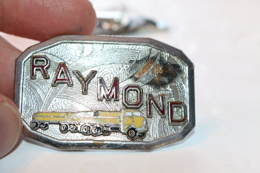 VINTAGE HOOK-FAST PERSONALIZED RAYMOND Truck COMPANY MEMBER BELT BUCKLE