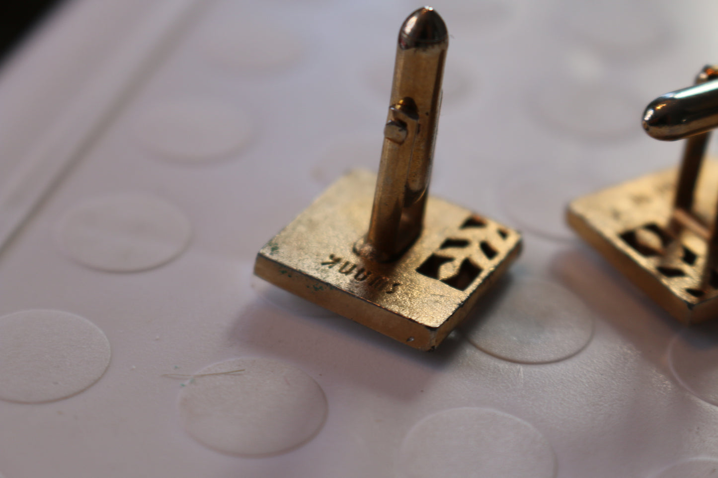 Men's Vintage Cufflinks Set Square White Mother of Pearl wheat leaf