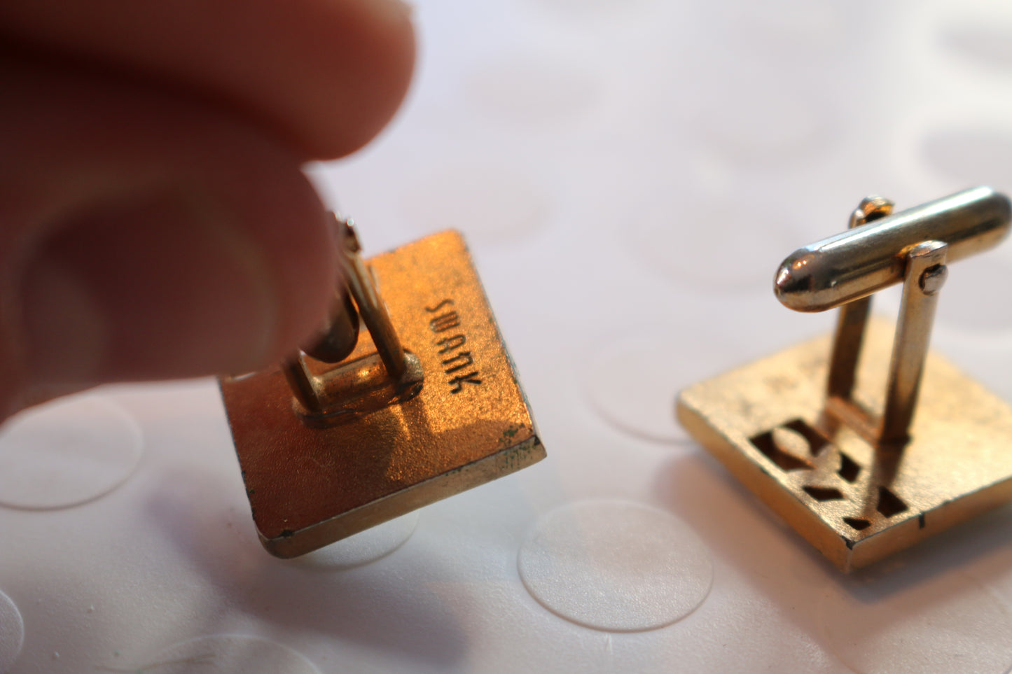 Men's Vintage Cufflinks Set Square White Mother of Pearl wheat leaf