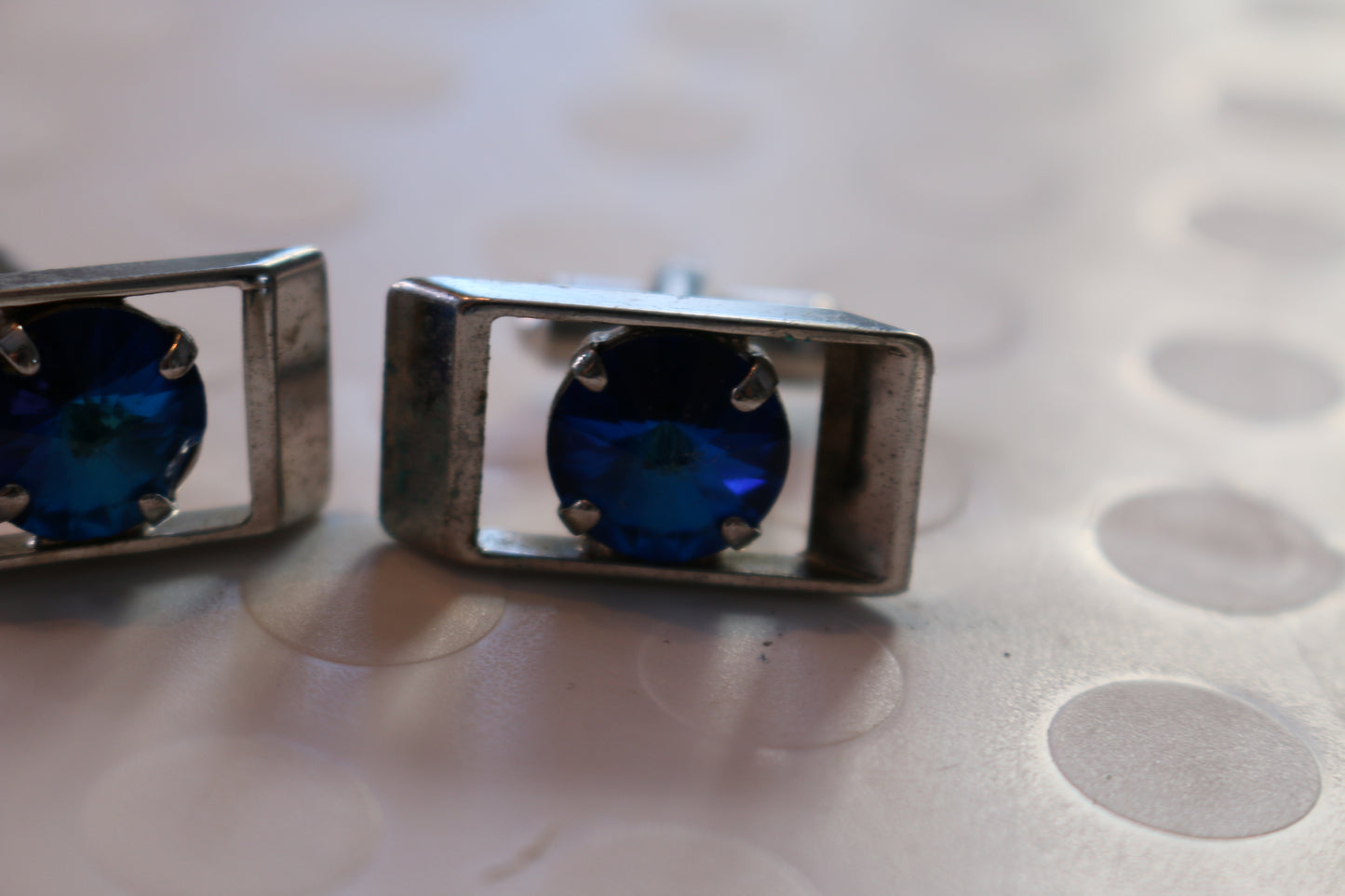 Men's Vintage Blue Stone Silver Tone Rectangle Cufflinks set