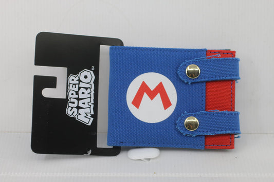 Super Mario Canvas Bi-Fold Wallet Blue Red Nintendo BioWorld