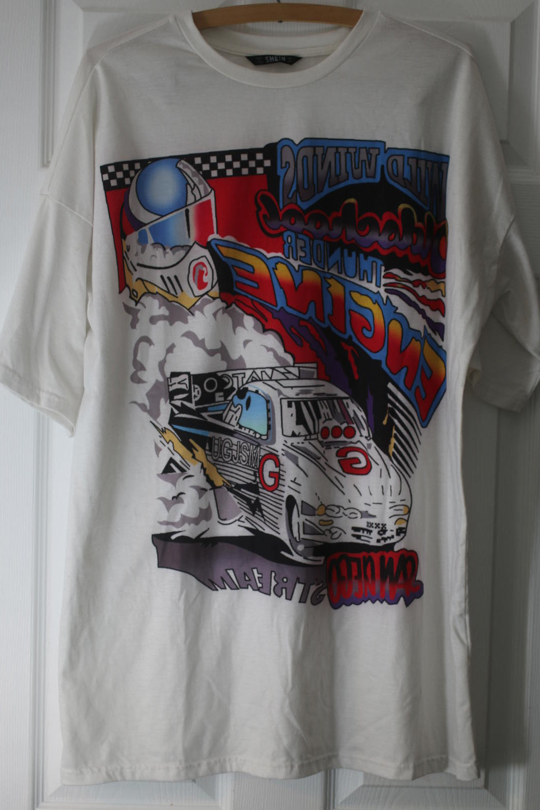 Racing Graphic T-Shirt White Drift Car Print Size S SHEIN