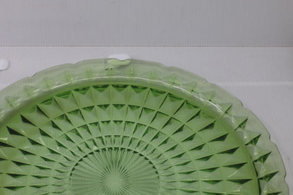 Vintage Uranium Depression Glass Cake Stand Plate Green Vaseline Glows Under UV