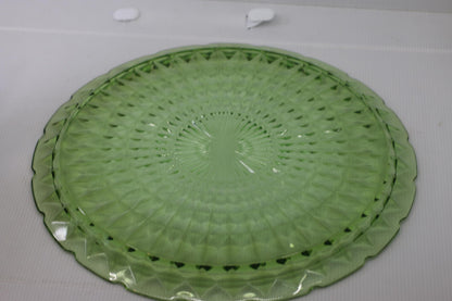 Vintage Uranium Depression Glass Cake Stand Plate Green Vaseline Glows Under UV