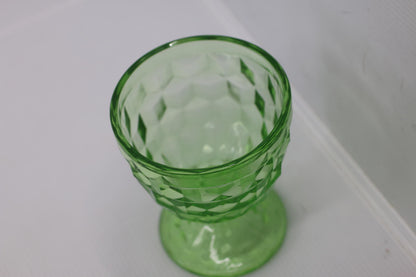 Vintage Green Pressed Glass Pedestal Candy Dish with Lid – Diamond Pattern
