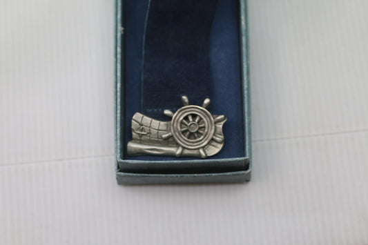 Seagull Pewter 1991 Nautical Bookmark – Sailboat & Ship Wheel – Made in Canada