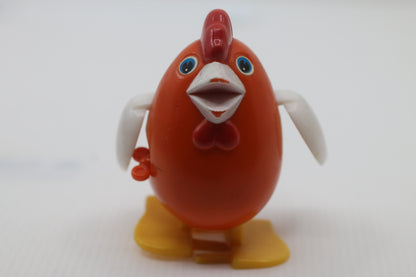 Vintage Orange Wind-Up Chicken Walking & Wings Flapping Toy By KN Of Hong Kong