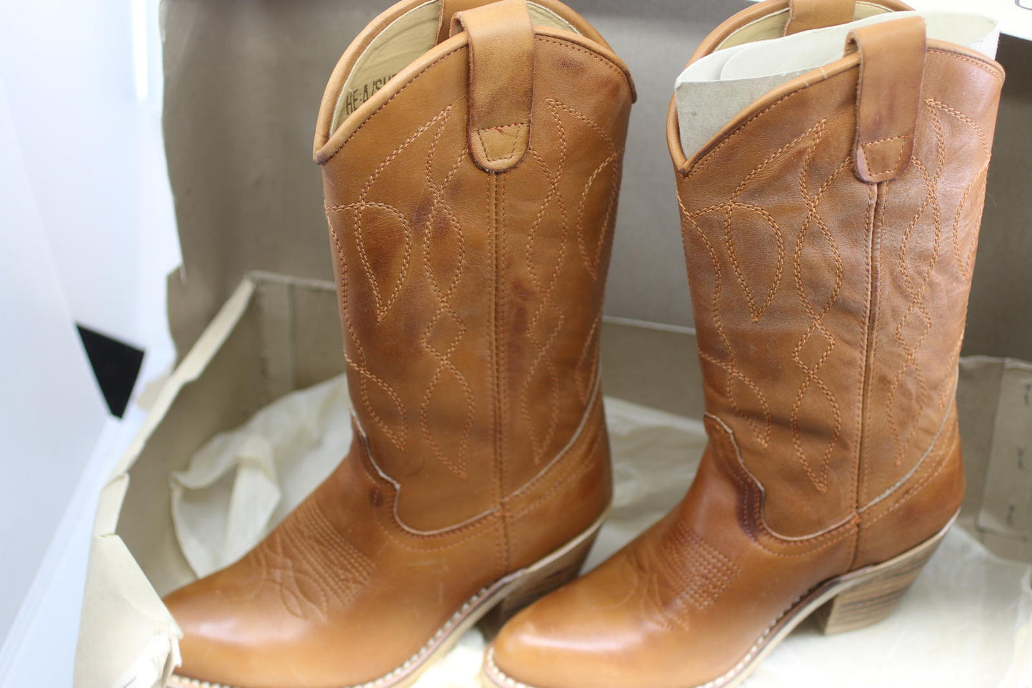 Vintage Healine 5 Brown Western COWBOYS LEATHER Boots Size48