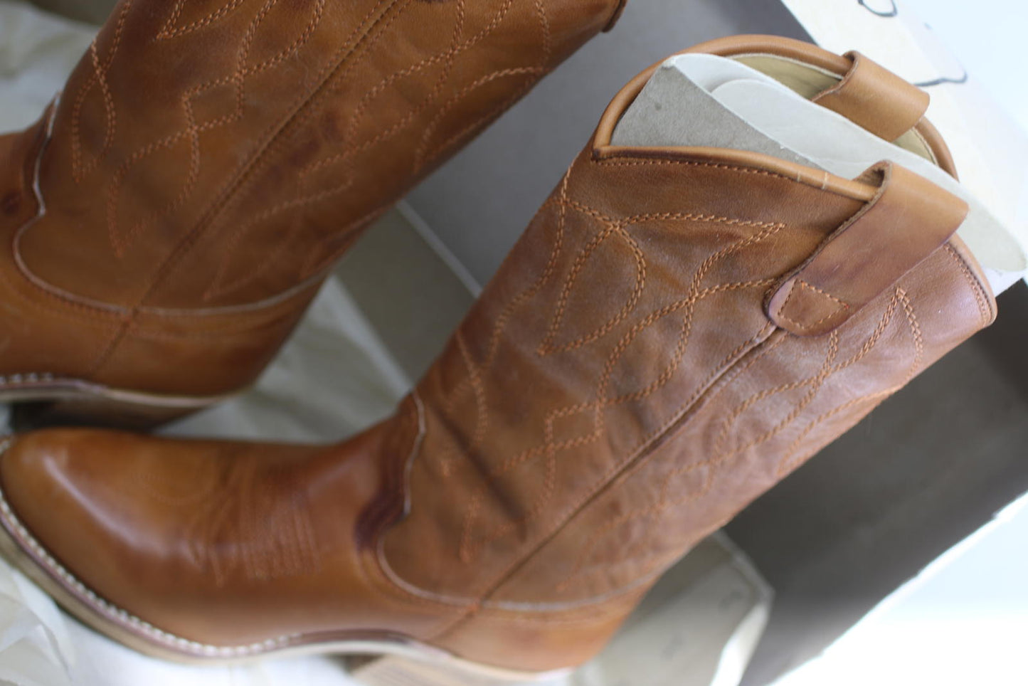 Vintage Healine 5 Brown Western COWBOYS LEATHER Boots Size48