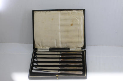 Vintage EPNS Silver Plate & Pirus Stainless Butter Knife Set 6 Pc Original Case