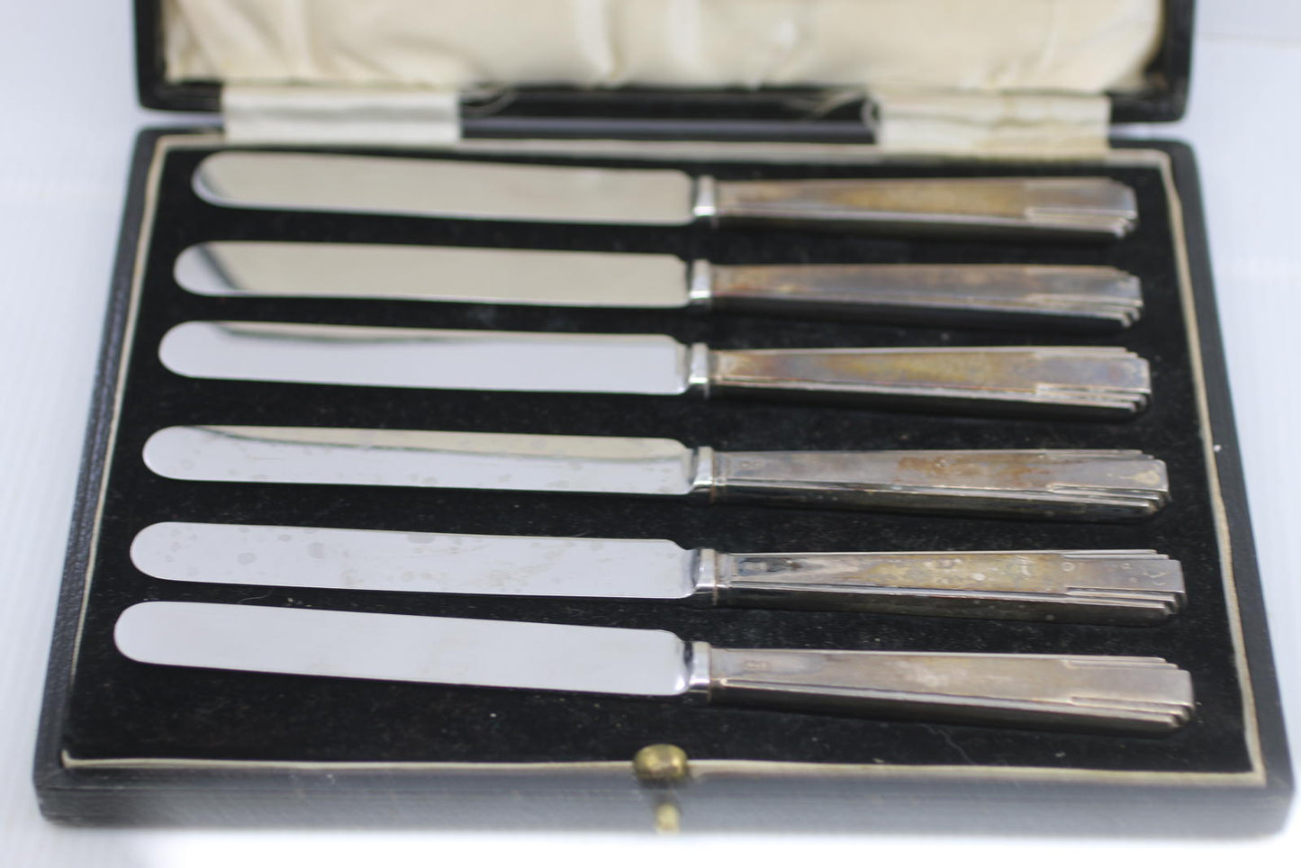 Vintage EPNS Silver Plate & Pirus Stainless Butter Knife Set 6 Pc Original Case