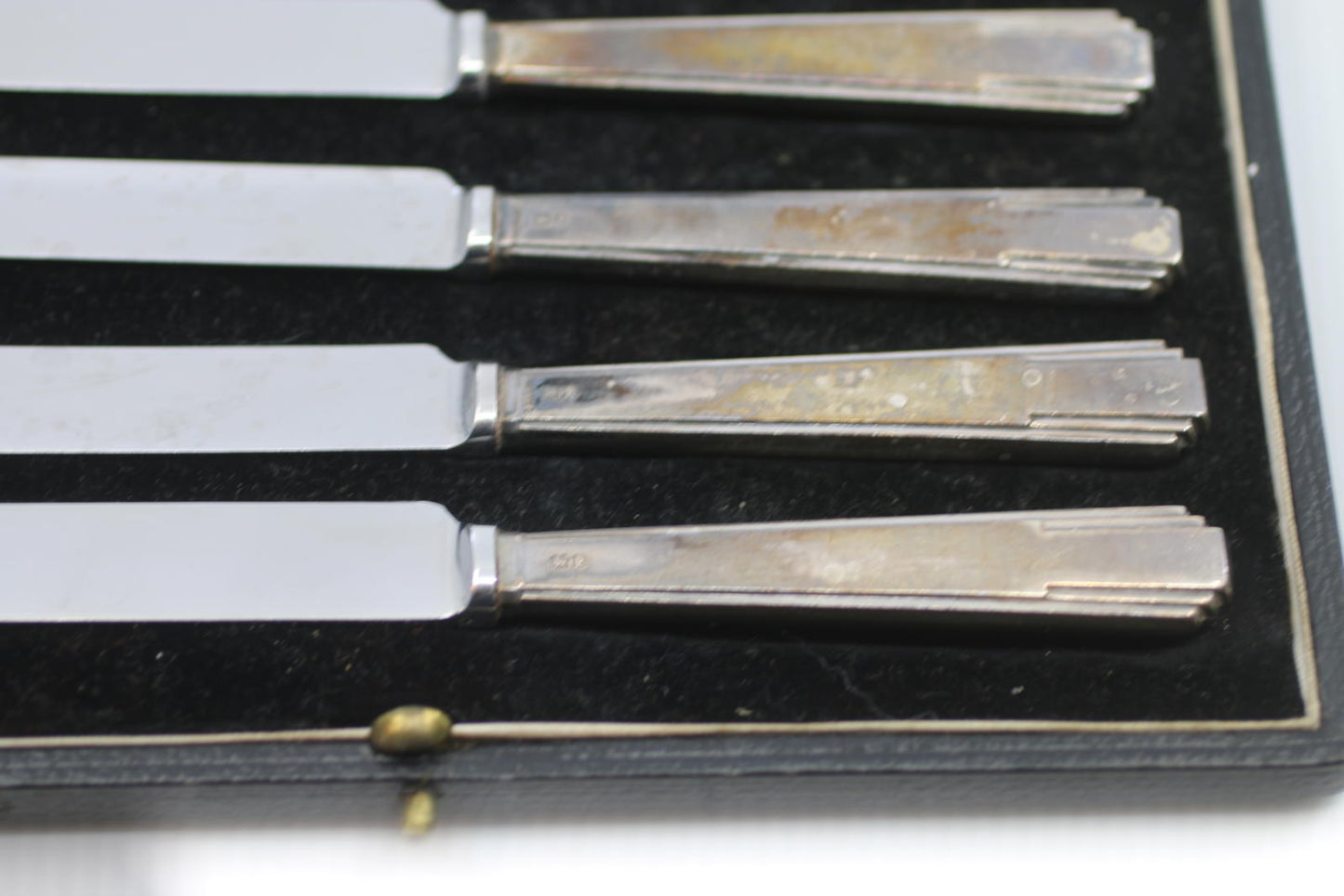 Vintage EPNS Silver Plate & Pirus Stainless Butter Knife Set 6 Pc Original Case