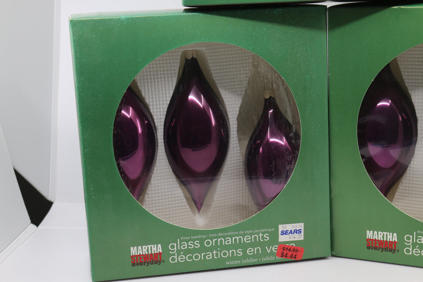 Nine Martha Stewart everyday Glass woodland Ornaments teardrop in box Purple