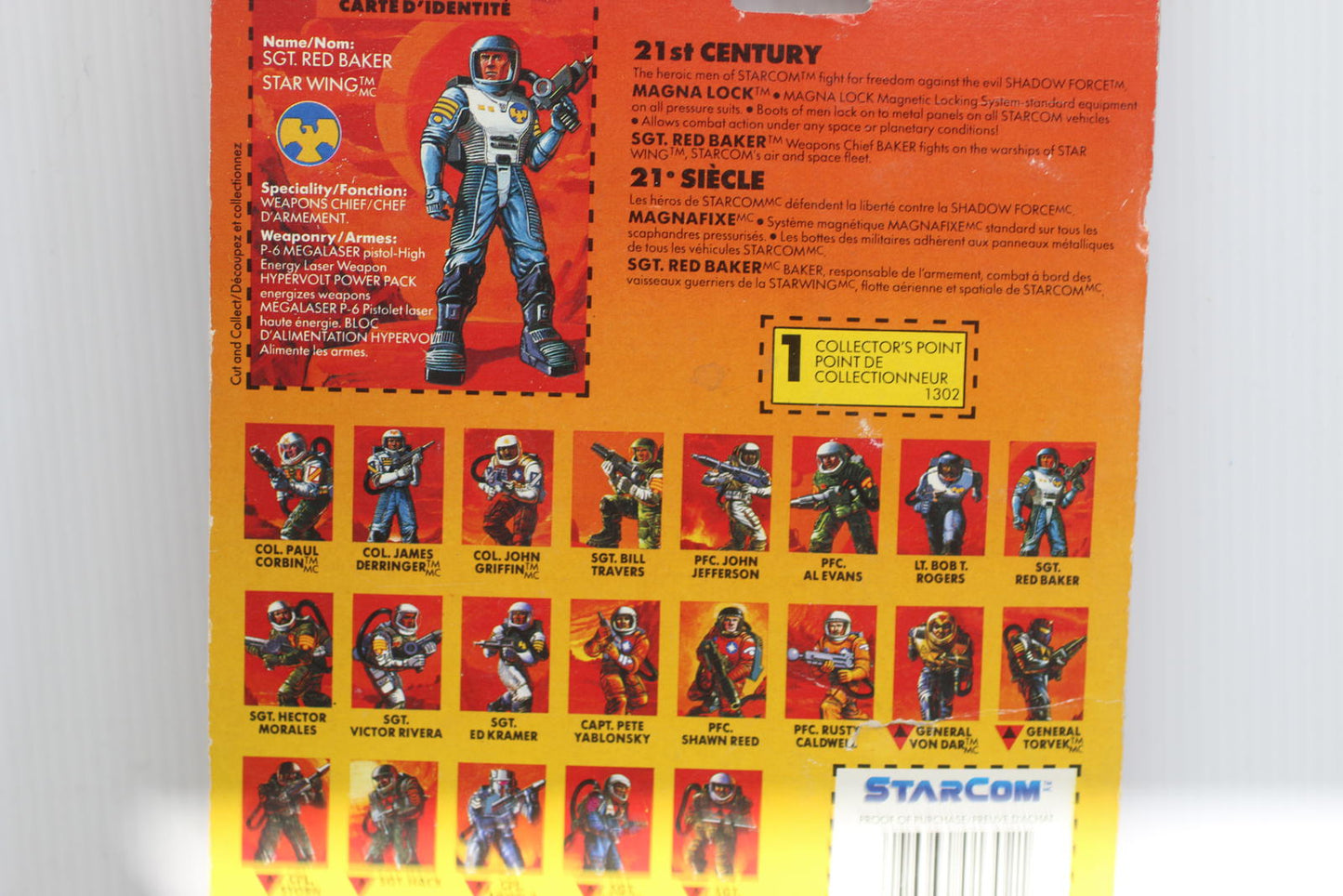 1986 Starcom Sgt Red Baker Star Wing MOC Coleco Magna Lock on card sealed new
