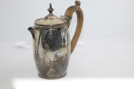 Antique Silver Plate Coffee Pot Wood Handle Hinged Lid
