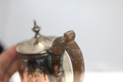 Antique Silver Plate Coffee Pot Wood Handle Hinged Lid
