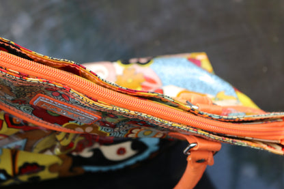 Hadaki Cool Tote Bag Coated Floral Stripe? Madeline? Orange 17”x12”x7”