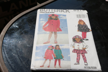 Sweet BUTTERICK 6373 Toddler Girls Dress Top Leggings & Hat PATTERN 1-2-3 UC