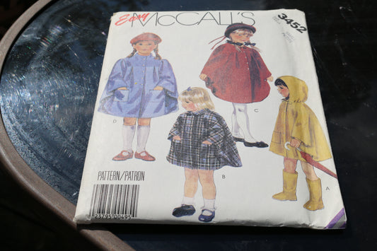 McCall's 3452 Children's or Girls Unlined Capes Size Med (7-8)