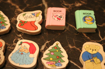 🎄mini Lot Bundle Vintage Novelty CHRISTMAS Erasers Rubbers toys