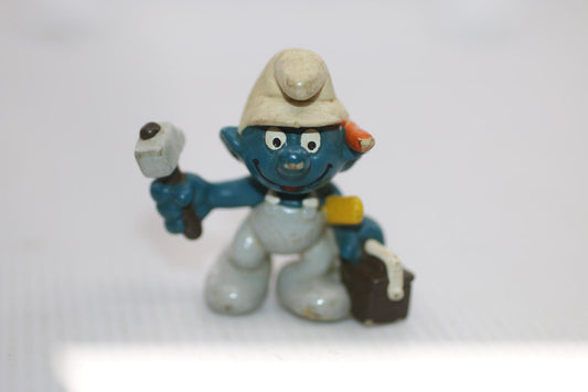 Smurfs Handy Smurf Hammer Toolbox Vtg Figure Schleich Peyo PVC Figure 1983 Fixer