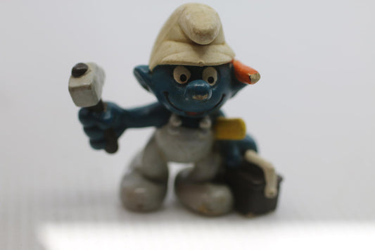 Smurfs Handy Smurf Hammer Toolbox Vtg Figure Schleich Peyo PVC Figure 1983 Fixer
