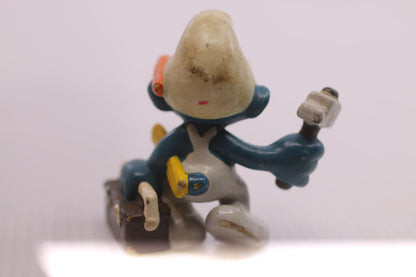 Smurfs Handy Smurf Hammer Toolbox Vtg Figure Schleich Peyo PVC Figure 1983 Fixer