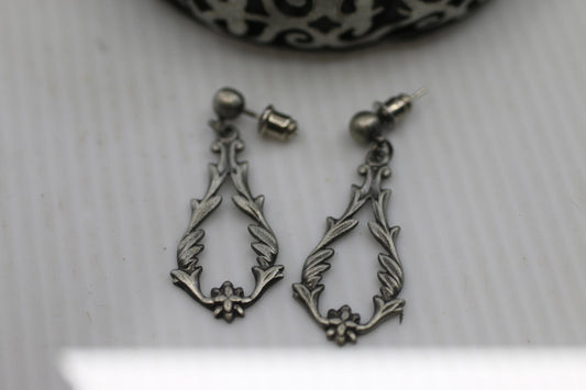 Vintage Silver Tone Filigree Cuff Bracelet & Dangle Earrings