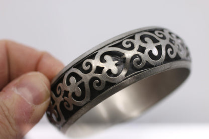 Vintage Silver Tone Filigree Cuff Bracelet & Dangle Earrings