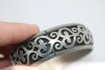 Vintage Silver Tone Filigree Cuff Bracelet & Dangle Earrings