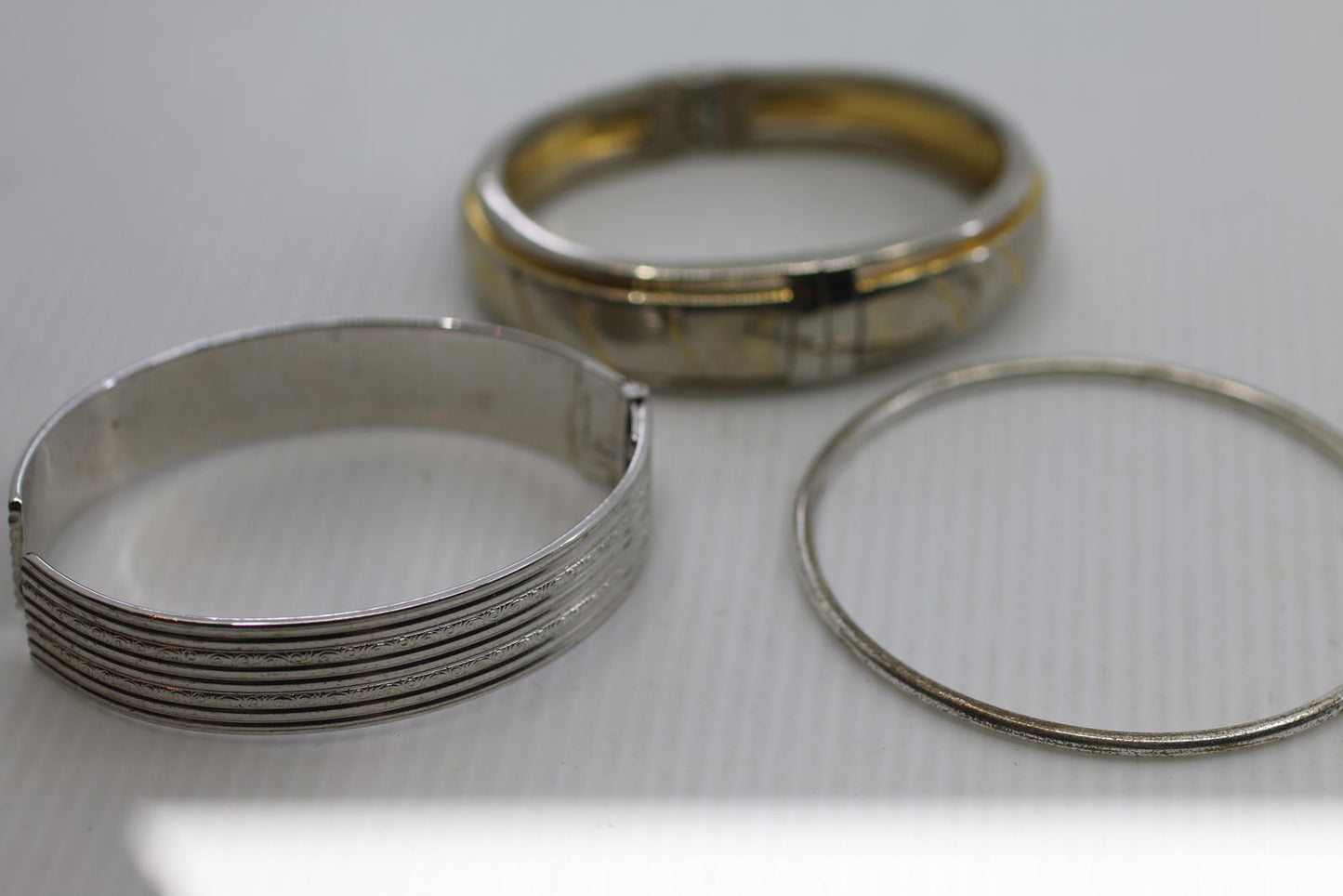 Set of 3 Vintage Silver Engraved Multi Band Hinged Bangle