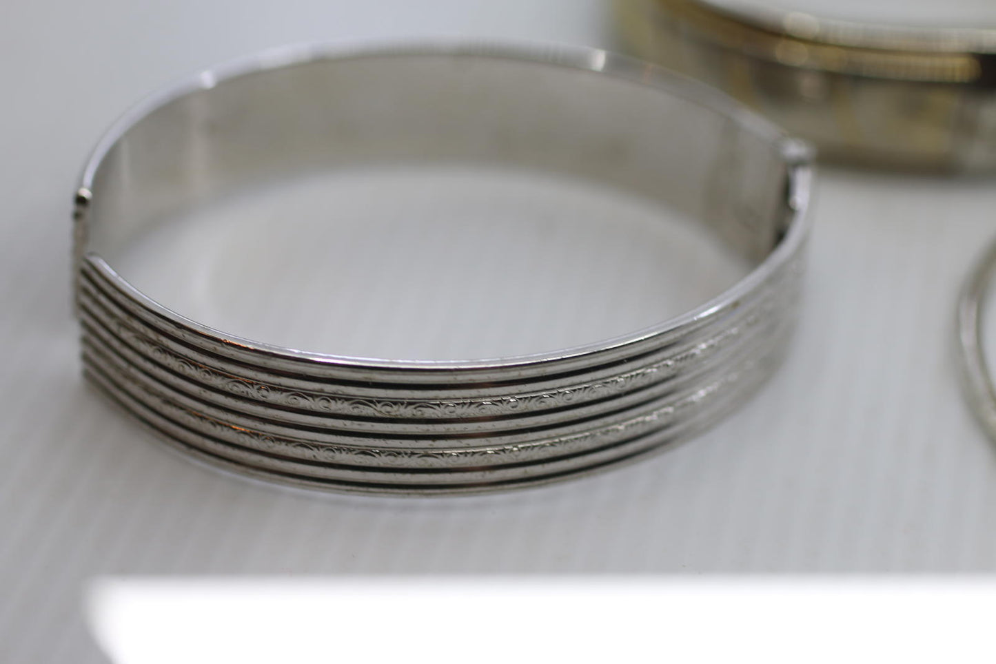 Set of 3 Vintage Silver Engraved Multi Band Hinged Bangle