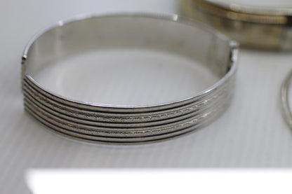 Set of 3 Vintage Silver Engraved Multi Band Hinged Bangle
