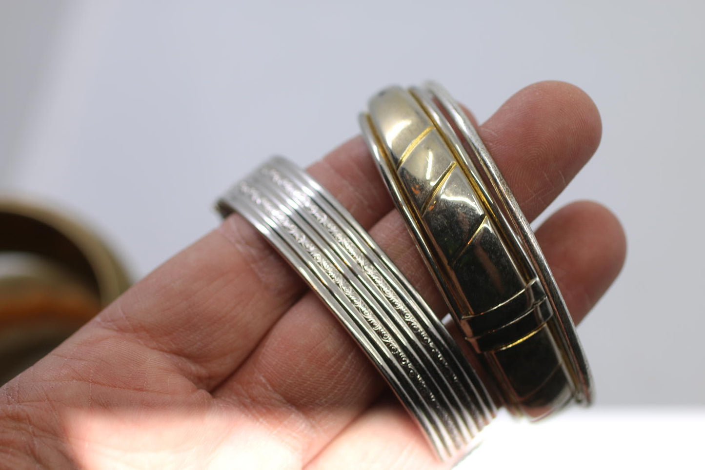 Set of 3 Vintage Silver Engraved Multi Band Hinged Bangle