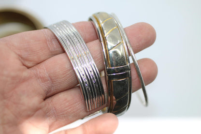 Set of 3 Vintage Silver Engraved Multi Band Hinged Bangle