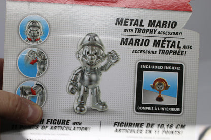 Super Mario Bros. Metal Mario with Trophy Jakks Nintendo 4" Action Figure RARE