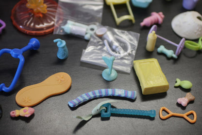 Mixed Mini Doll Accessories Lot Polly Pocket Style + Pet Shop Items Furniture