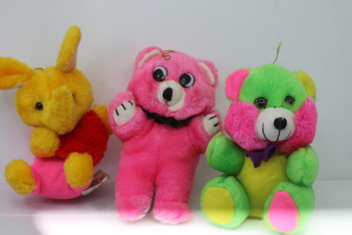 Vintage Pink Teddy Bear rabbit Plush Ornament 90s Neon Stuffed Toy