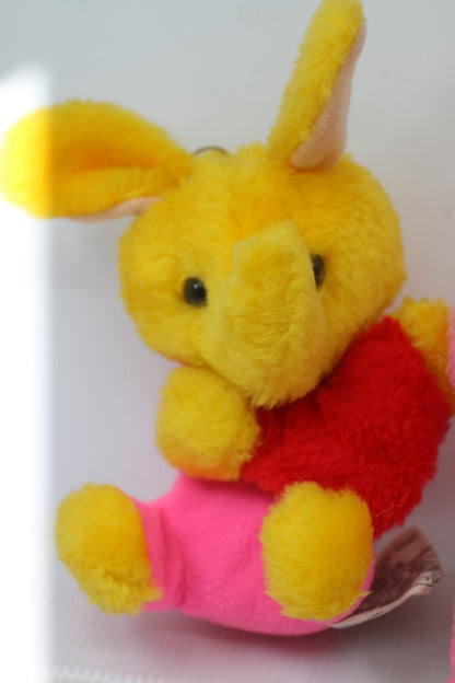Vintage Pink Teddy Bear rabbit Plush Ornament 90s Neon Stuffed Toy
