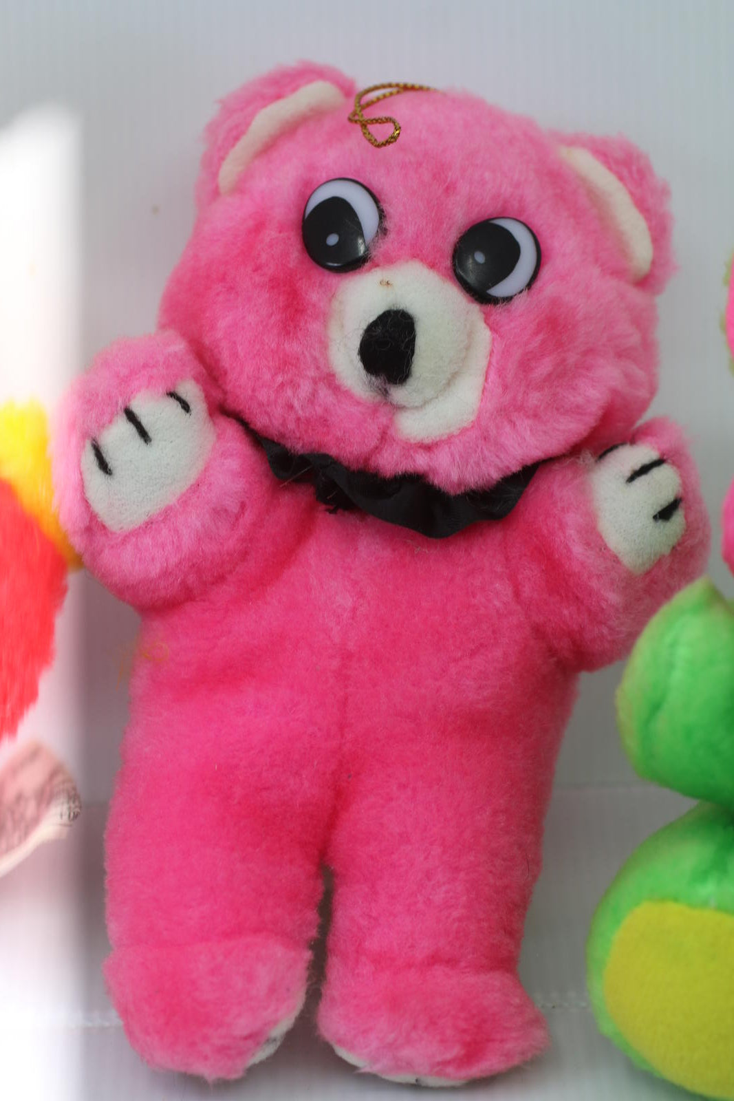 Vintage Pink Teddy Bear rabbit Plush Ornament 90s Neon Stuffed Toy