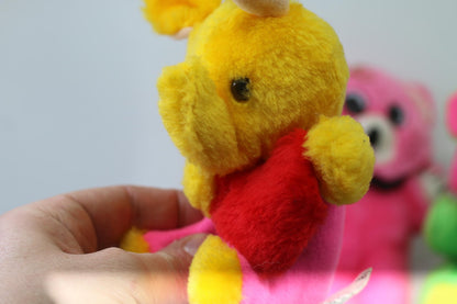 Vintage Pink Teddy Bear rabbit Plush Ornament 90s Neon Stuffed Toy