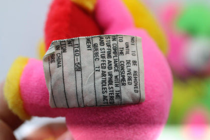 Vintage Pink Teddy Bear rabbit Plush Ornament 90s Neon Stuffed Toy
